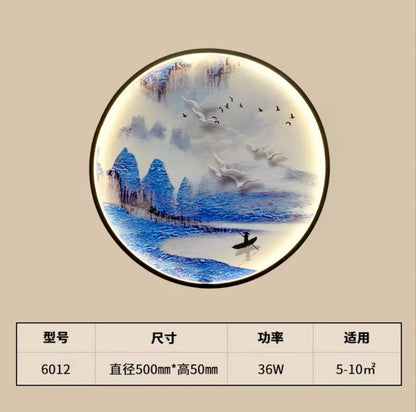New Chinese Style Wall Lamp Zen Circular Living Room Bedroom Home Decor Lamps Background Wall Decoration Led Lights