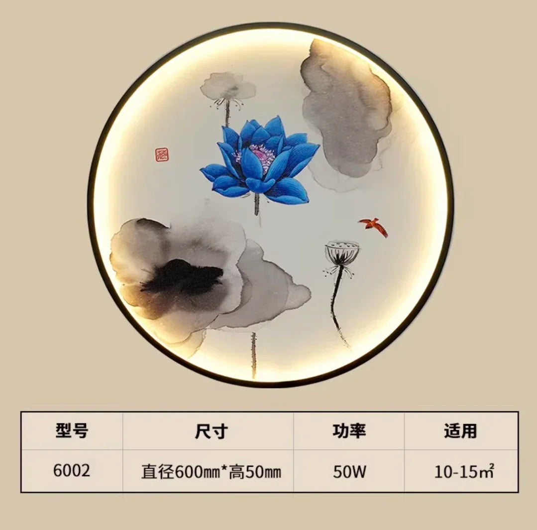 New Chinese Style Wall Lamp Zen Circular Living Room Bedroom Home Decor Lamps Background Wall Decoration Led Lights