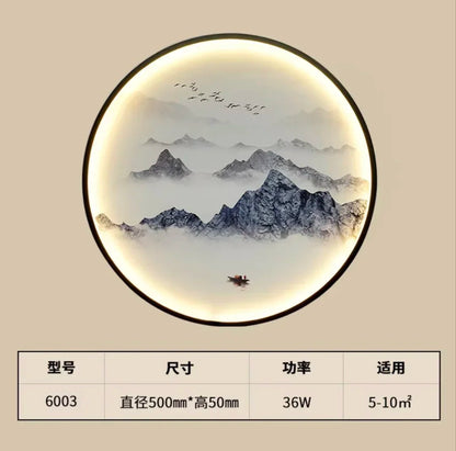 New Chinese Style Wall Lamp Zen Circular Living Room Bedroom Home Decor Lamps Background Wall Decoration Led Lights