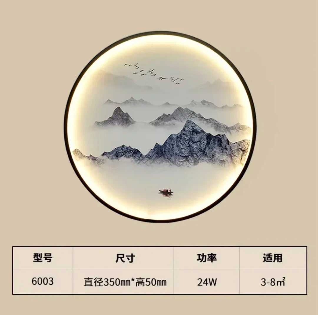 New Chinese Style Wall Lamp Zen Circular Living Room Bedroom Home Decor Lamps Background Wall Decoration Led Lights