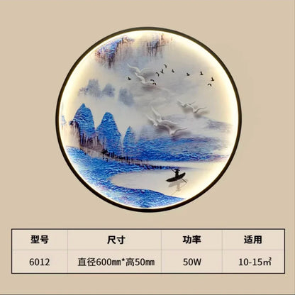 New Chinese Style Wall Lamp Zen Circular Living Room Bedroom Home Decor Lamps Background Wall Decoration Led Lights