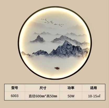 New Chinese Style Wall Lamp Zen Circular Living Room Bedroom Home Decor Lamps Background Wall Decoration Led Lights