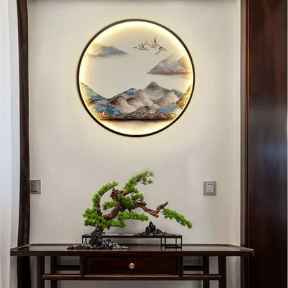 New Chinese Style Wall Lamp Zen Circular Living Room Bedroom Home Decor Lamps Background Wall Decoration Led Lights