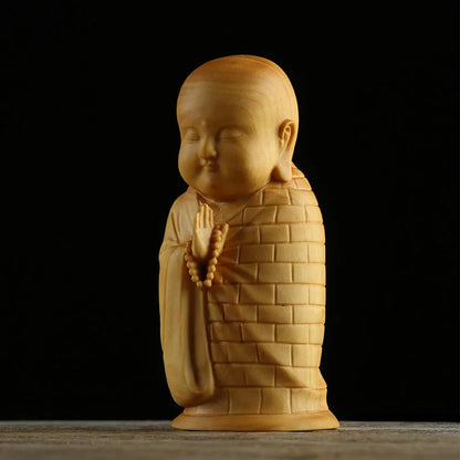 New Chinese Style Young Monk Character Solid Wood Zen Home Decoration Tea Pet Collection