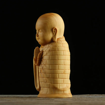 New Chinese Style Young Monk Character Solid Wood Zen Home Decoration Tea Pet Collection