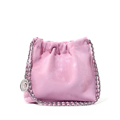 New Chinese silk cowhide garbage bag chain women's Guofeng shoulder crossbody small large capacity bucket bag tide