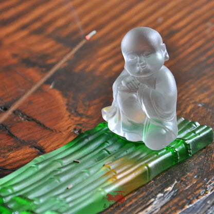 New Chinese style home accessories Coloured glaze cute little monk bamboo raft incense stick Home Decor Crafts