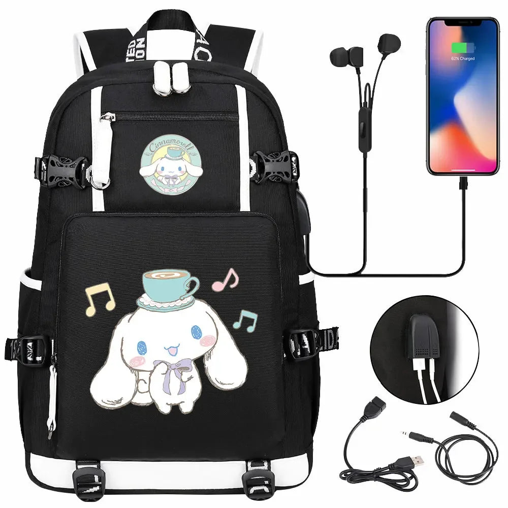 New Cinnamoroll USB Teenagers Schoolbags Women Men Laptop Travel Backpack Girl Boys Kids School Book Bags