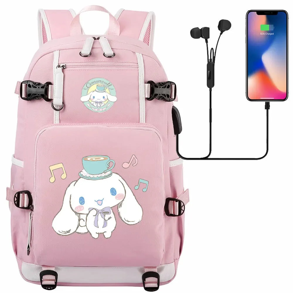 New Cinnamoroll USB Teenagers Schoolbags Women Men Laptop Travel Backpack Girl Boys Kids School Book Bags