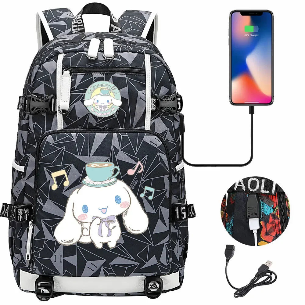New Cinnamoroll USB Teenagers Schoolbags Women Men Laptop Travel Backpack Girl Boys Kids School Book Bags
