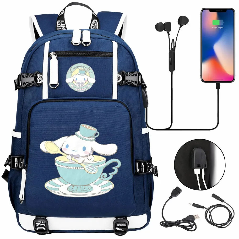 New Cinnamoroll USB Teenagers Schoolbags Women Men Laptop Travel Backpack Girl Boys Kids School Book Bags