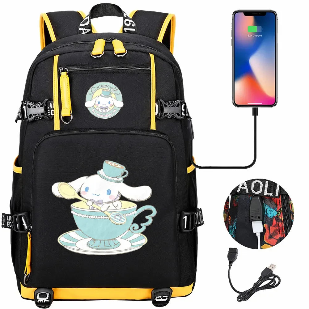 New Cinnamoroll USB Teenagers Schoolbags Women Men Laptop Travel Backpack Girl Boys Kids School Book Bags