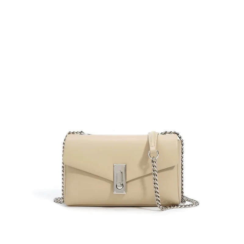 New Clamshell Lock Fenuine Leather Small Square Bags Simple Commuter All-match Chain Crossbody Shoulder Handbags Elegant Bolsas