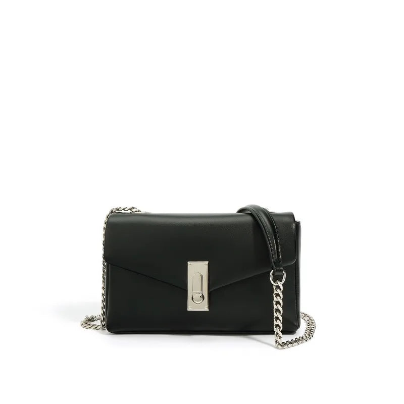 New Clamshell Lock Fenuine Leather Small Square Bags Simple Commuter All-match Chain Crossbody Shoulder Handbags Elegant Bolsas