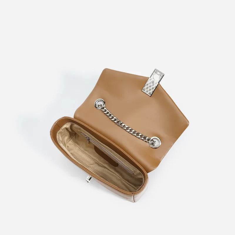 New Clamshell Lock Fenuine Leather Small Square Bags Simple Commuter All-match Chain Crossbody Shoulder Handbags Elegant Bolsas