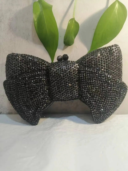 New Color Black Bow Banquet Stone Clutches Woman Diamond Crystal Purse Lady Wedding Bridal Handbag Dinner Party Gala Evening Bag
