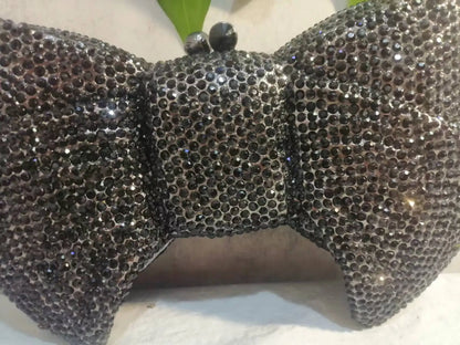 New Color Black Bow Banquet Stone Clutches Woman Diamond Crystal Purse Lady Wedding Bridal Handbag Dinner Party Gala Evening Bag