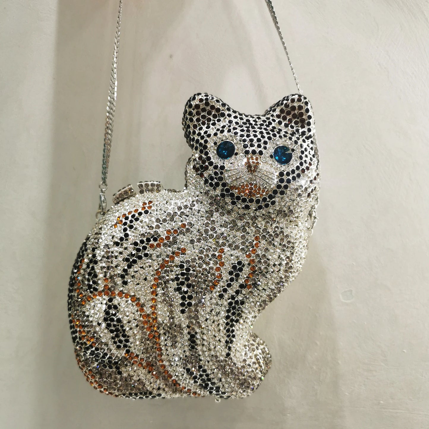 New Color Woman Multicolored Cat Crystal Evening Bag Cocktail Prom Dinner Party Handbag Wedding Bridal Animal Diamond Cute Purse