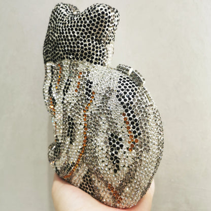 New Color Woman Multicolored Cat Crystal Evening Bag Cocktail Prom Dinner Party Handbag Wedding Bridal Animal Diamond Cute Purse