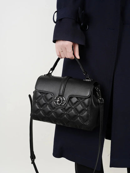 New Commuter Genuine Leather Women's Shoulder Large Capacity Mother Crossbody Bag High Sense Rhombic Plaid Handbag