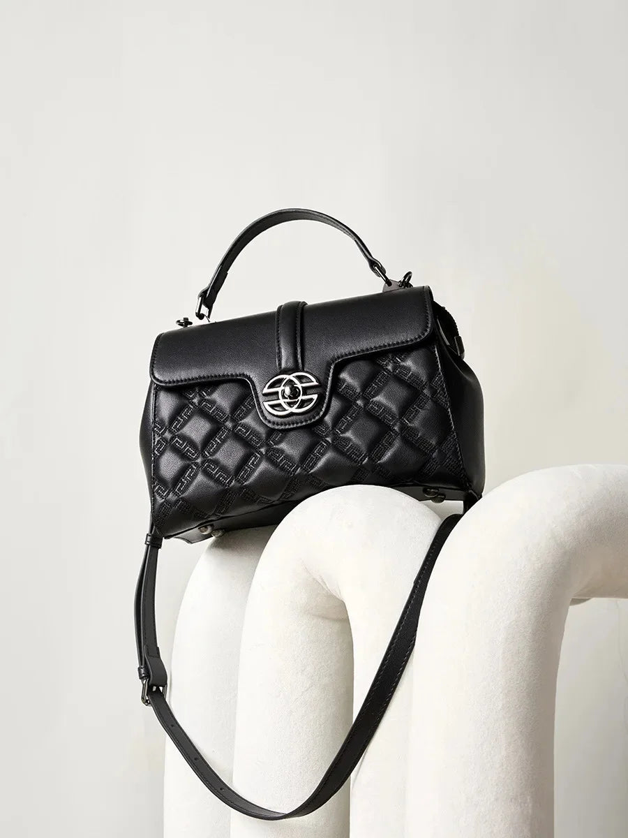 New Commuter Genuine Leather Women's Shoulder Large Capacity Mother Crossbody Bag High Sense Rhombic Plaid Handbag