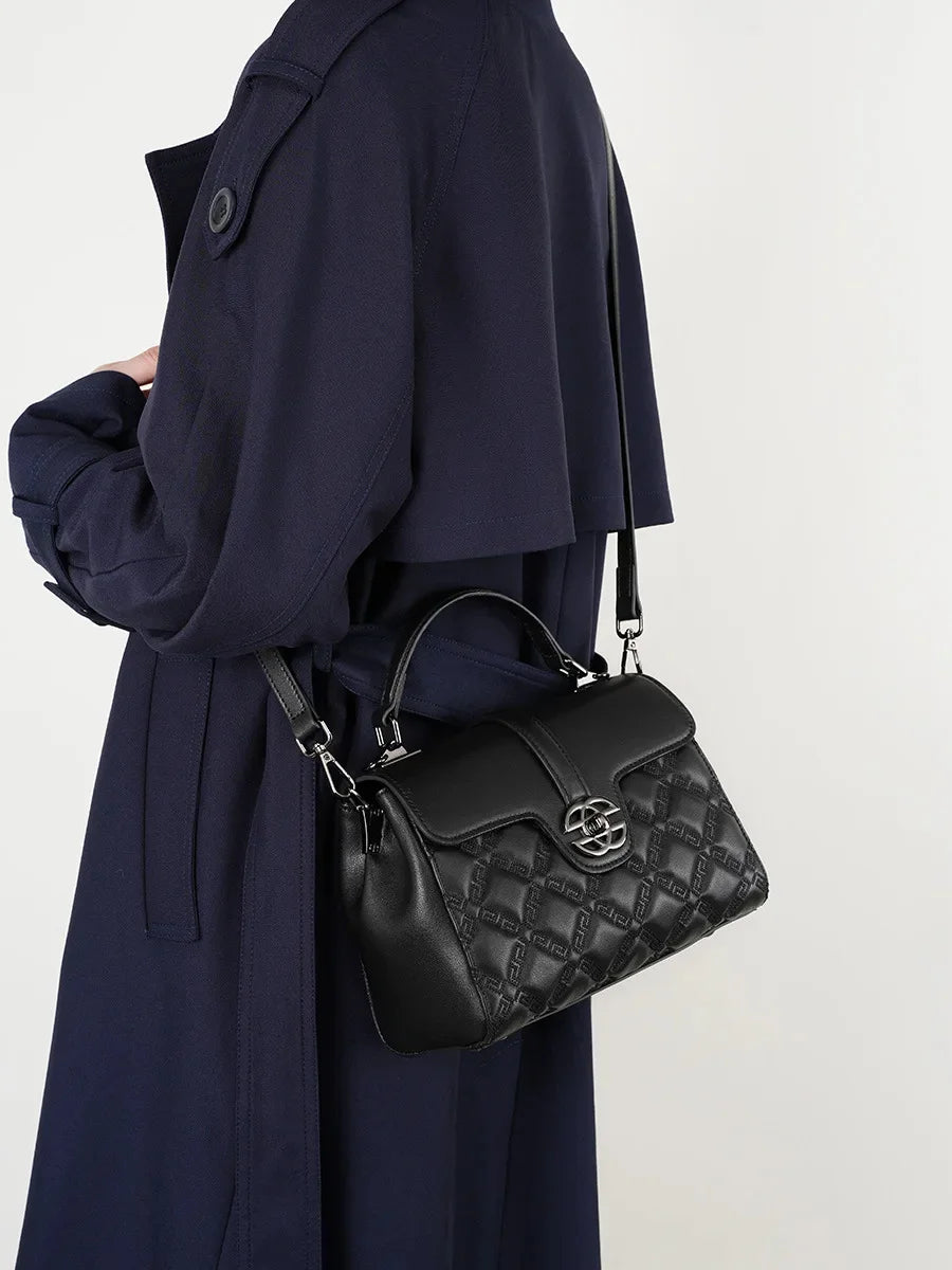 New Commuter Genuine Leather Women's Shoulder Large Capacity Mother Crossbody Bag High Sense Rhombic Plaid Handbag