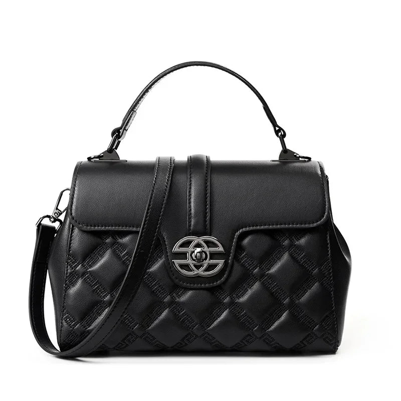 New Commuter Genuine Leather Women's Shoulder Large Capacity Mother Crossbody Bag High Sense Rhombic Plaid Handbag