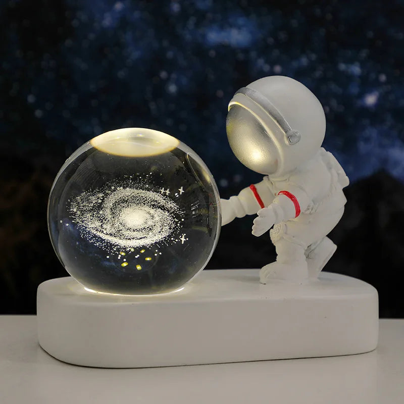 New Cool Astronaut Figurine Crystal Ball Luminous Base Ornaments Night Lamp for Bedroom Home Decoration Crafts Birthday Gifts