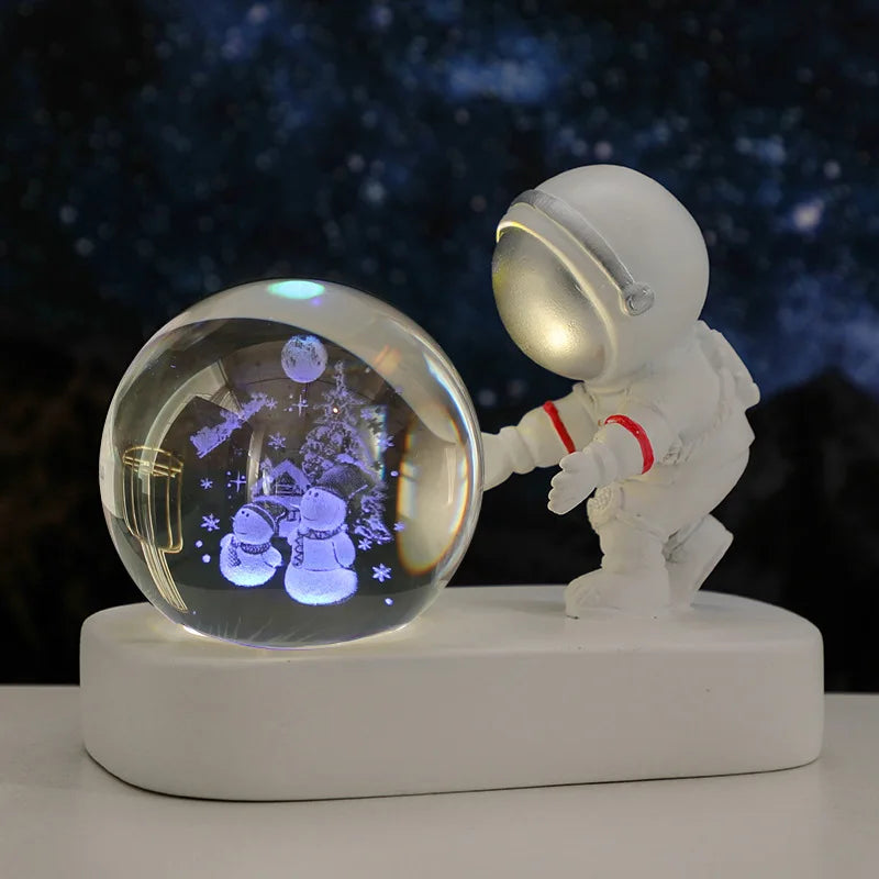 New Cool Astronaut Figurine Crystal Ball Luminous Base Ornaments Night Lamp for Bedroom Home Decoration Crafts Birthday Gifts