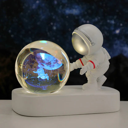 New Cool Astronaut Figurine Crystal Ball Luminous Base Ornaments Night Lamp for Bedroom Home Decoration Crafts Birthday Gifts