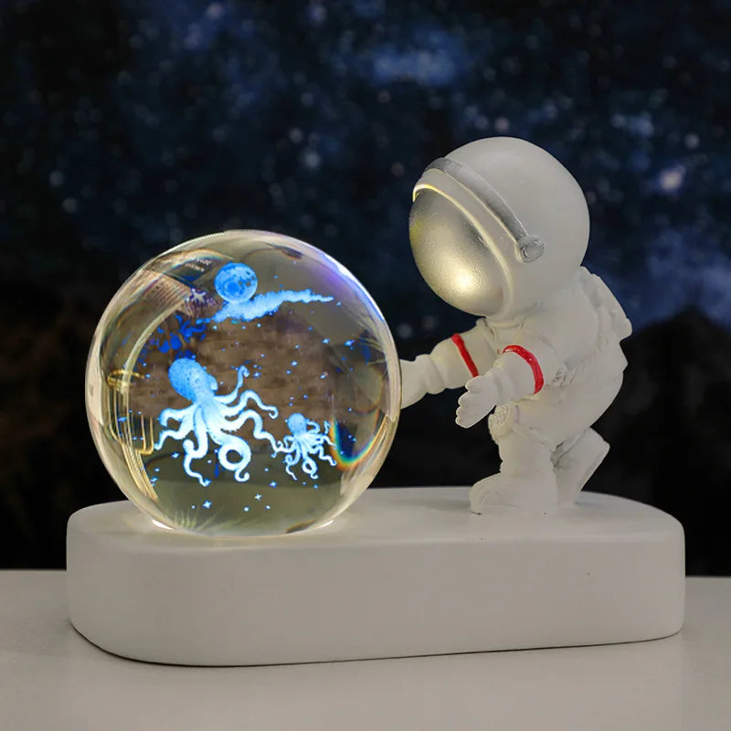 New Cool Astronaut Figurine Crystal Ball Luminous Base Ornaments Night Lamp for Bedroom Home Decoration Crafts Birthday Gifts