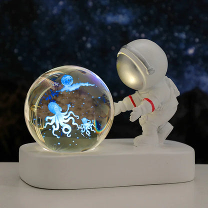 New Cool Astronaut Figurine Crystal Ball Luminous Base Ornaments Night Lamp for Bedroom Home Decoration Crafts Birthday Gifts