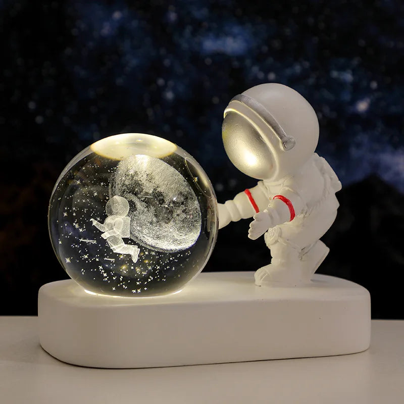 New Cool Astronaut Figurine Crystal Ball Luminous Base Ornaments Night Lamp for Bedroom Home Decoration Crafts Birthday Gifts