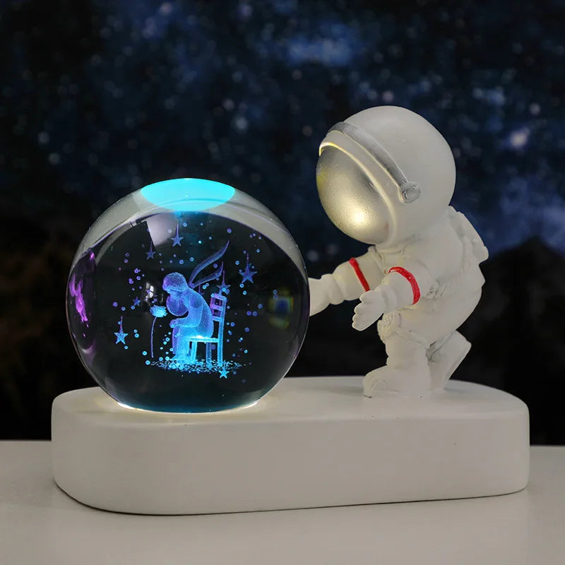 New Cool Astronaut Figurine Crystal Ball Luminous Base Ornaments Night Lamp for Bedroom Home Decoration Crafts Birthday Gifts