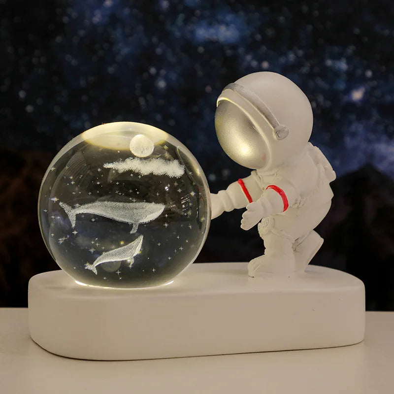 New Cool Astronaut Figurine Crystal Ball Luminous Base Ornaments Night Lamp for Bedroom Home Decoration Crafts Birthday Gifts
