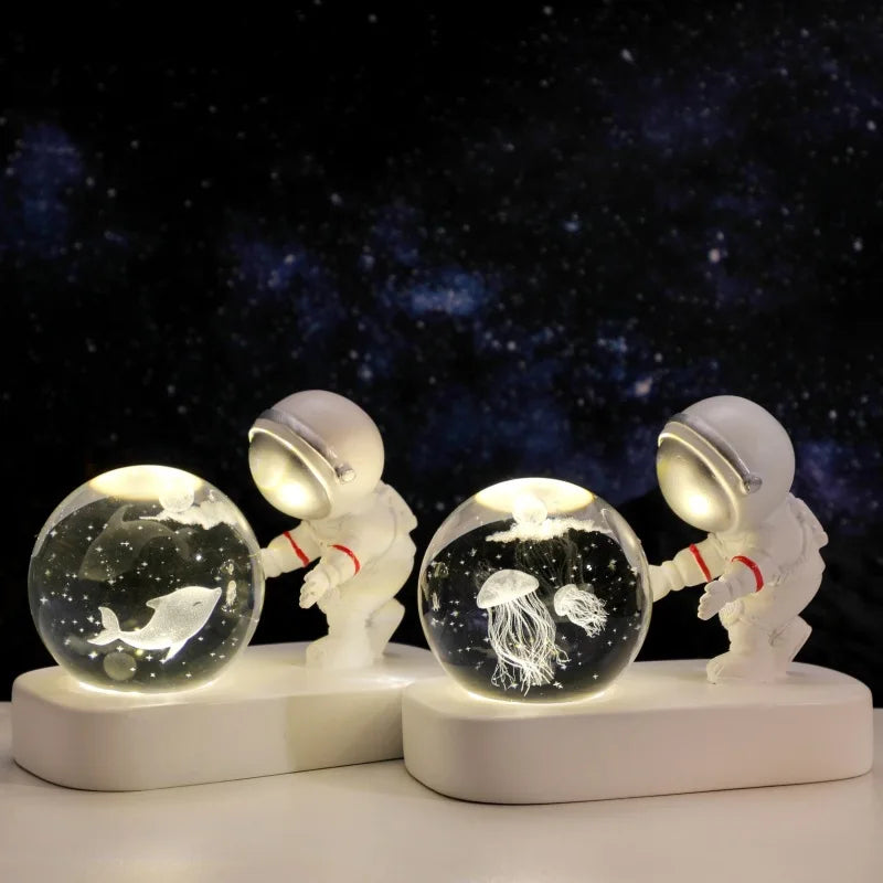 New Cool Astronaut Figurine Crystal Ball Luminous Base Ornaments Night Lamp for Bedroom Home Decoration Crafts Birthday Gifts