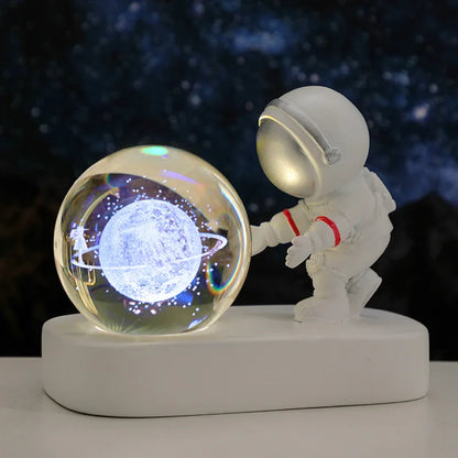 New Cool Astronaut Figurine Crystal Ball Luminous Base Ornaments Night Lamp for Bedroom Home Decoration Crafts Birthday Gifts