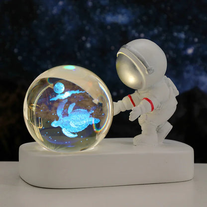 New Cool Astronaut Figurine Crystal Ball Luminous Base Ornaments Night Lamp for Bedroom Home Decoration Crafts Birthday Gifts
