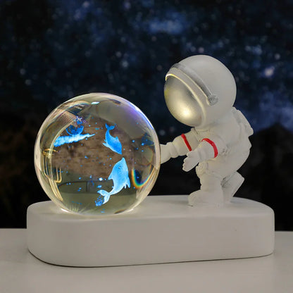 New Cool Astronaut Figurine Crystal Ball Luminous Base Ornaments Night Lamp for Bedroom Home Decoration Crafts Birthday Gifts