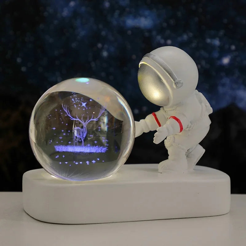 New Cool Astronaut Figurine Crystal Ball Luminous Base Ornaments Night Lamp for Bedroom Home Decoration Crafts Birthday Gifts
