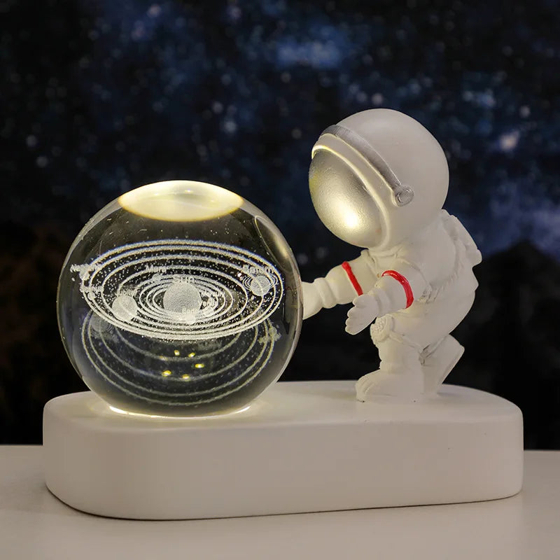 New Cool Astronaut Figurine Crystal Ball Luminous Base Ornaments Night Lamp for Bedroom Home Decoration Crafts Birthday Gifts