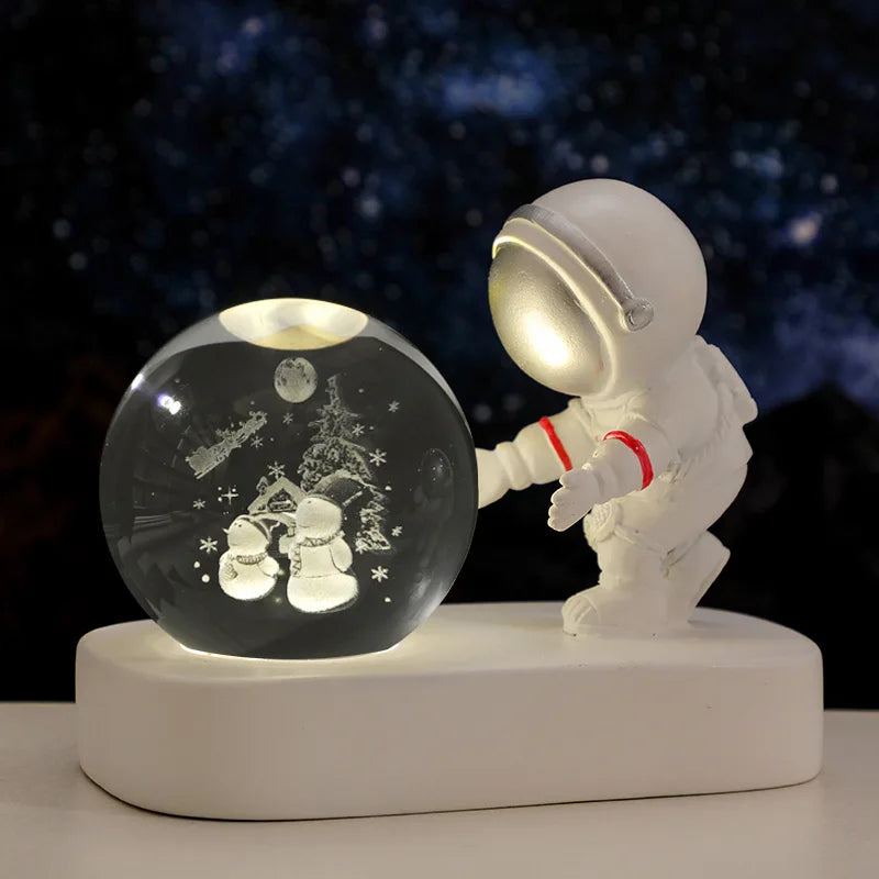 New Cool Astronaut Figurine Crystal Ball Luminous Base Ornaments Night Lamp for Bedroom Home Decoration Crafts Birthday Gifts