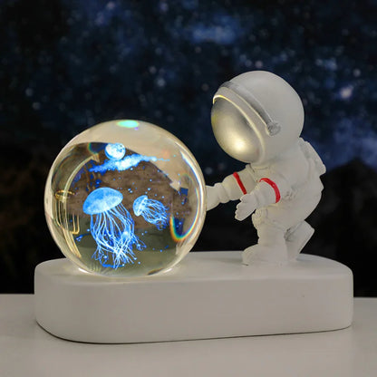 New Cool Astronaut Figurine Crystal Ball Luminous Base Ornaments Night Lamp for Bedroom Home Decoration Crafts Birthday Gifts