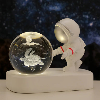 New Cool Astronaut Figurine Crystal Ball Luminous Base Ornaments Night Lamp for Bedroom Home Decoration Crafts Birthday Gifts