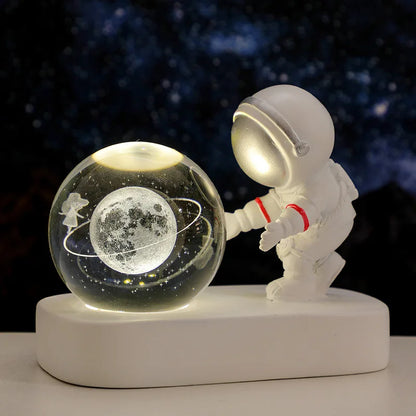 New Cool Astronaut Figurine Crystal Ball Luminous Base Ornaments Night Lamp for Bedroom Home Decoration Crafts Birthday Gifts