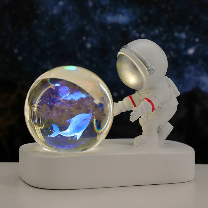 New Cool Astronaut Figurine Crystal Ball Luminous Base Ornaments Night Lamp for Bedroom Home Decoration Crafts Birthday Gifts