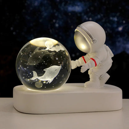 New Cool Astronaut Figurine Crystal Ball Luminous Base Ornaments Night Lamp for Bedroom Home Decoration Crafts Birthday Gifts