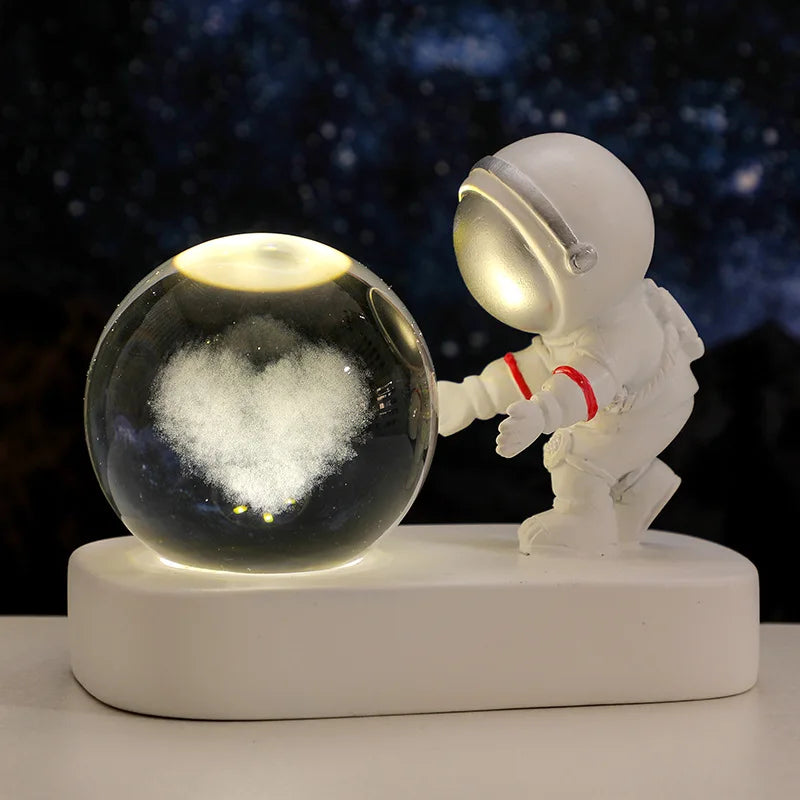 New Cool Astronaut Figurine Crystal Ball Luminous Base Ornaments Night Lamp for Bedroom Home Decoration Crafts Birthday Gifts