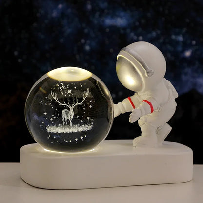 New Cool Astronaut Figurine Crystal Ball Luminous Base Ornaments Night Lamp for Bedroom Home Decoration Crafts Birthday Gifts