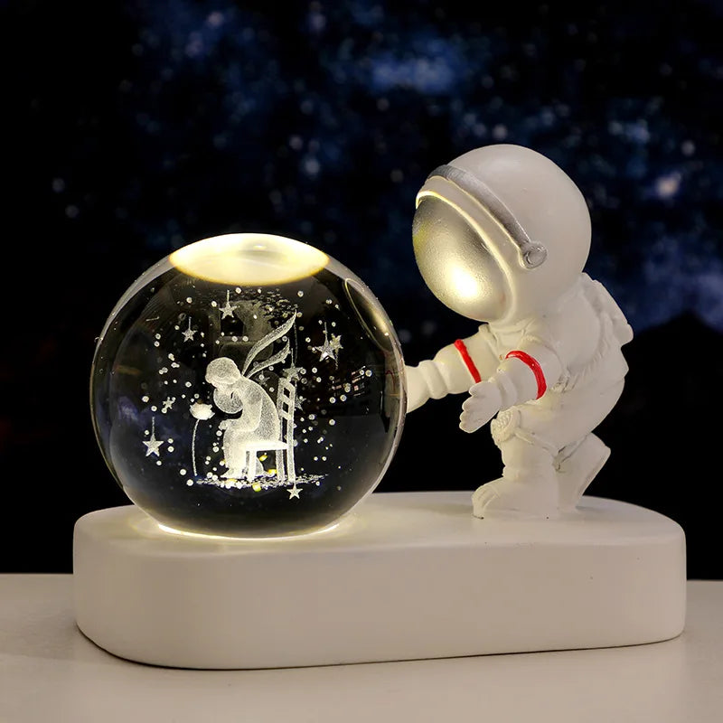 New Cool Astronaut Figurine Crystal Ball Luminous Base Ornaments Night Lamp for Bedroom Home Decoration Crafts Birthday Gifts